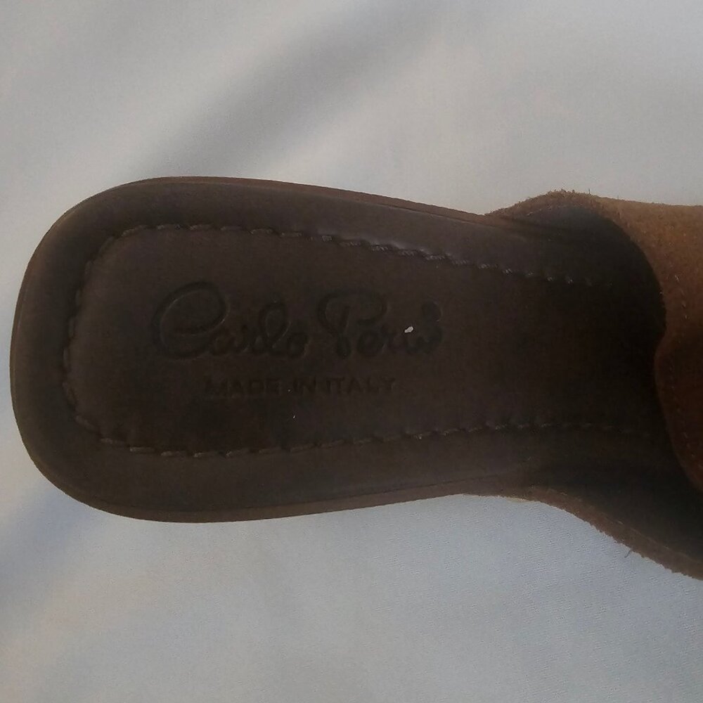 Carlo Pera Brown Suede Chain & Stud Accent Slip On Mule Platform Sandals Size 41 - Picture 4 of 8